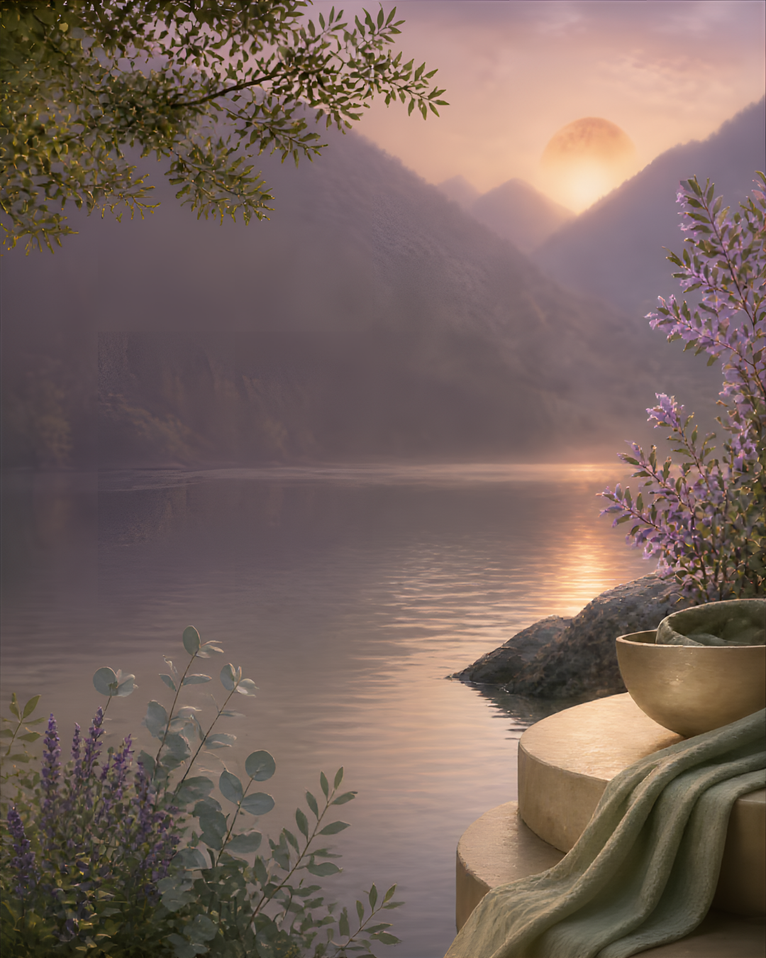 Serene sunset lake